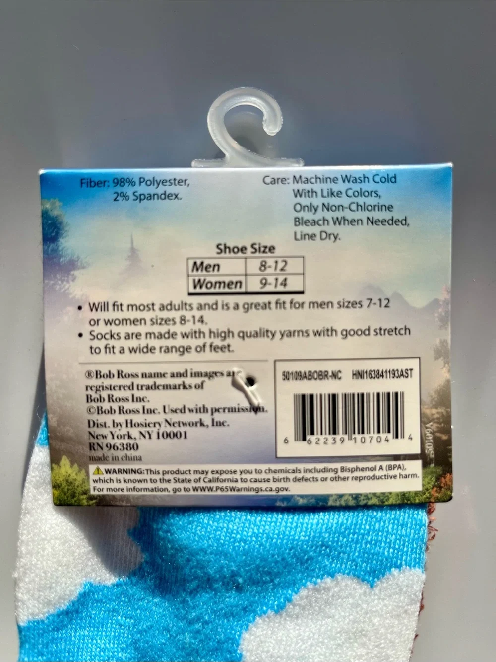 Bob Ross The Joy of Painting Blue and White Happy Clouds Crew Socks
